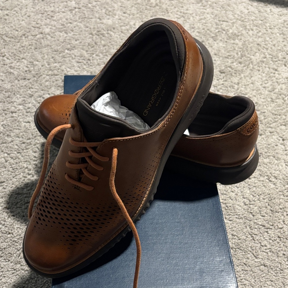 Cole Haan Brown Perforated Leather Lace-Up Oxfords with Black Soles